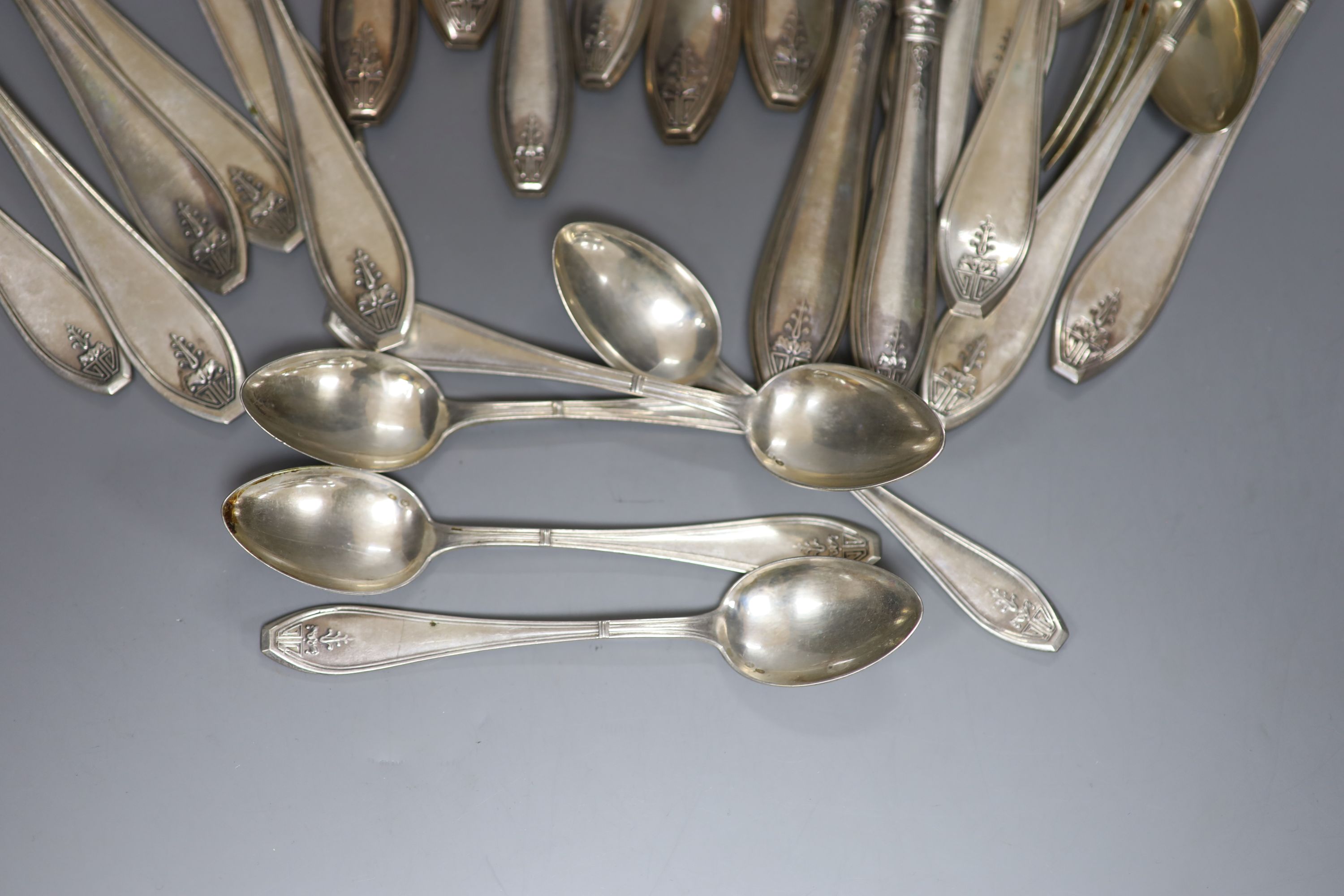 A mid 20th century part canteen of Polish 800 standard white metal cutlery for six, comprising thirty six items